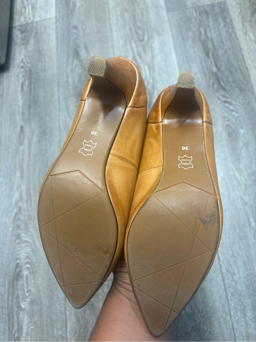 Mona Flying Classic Tan Leather Pointed-Toe Pumps - Women's - Picture 6 of 12